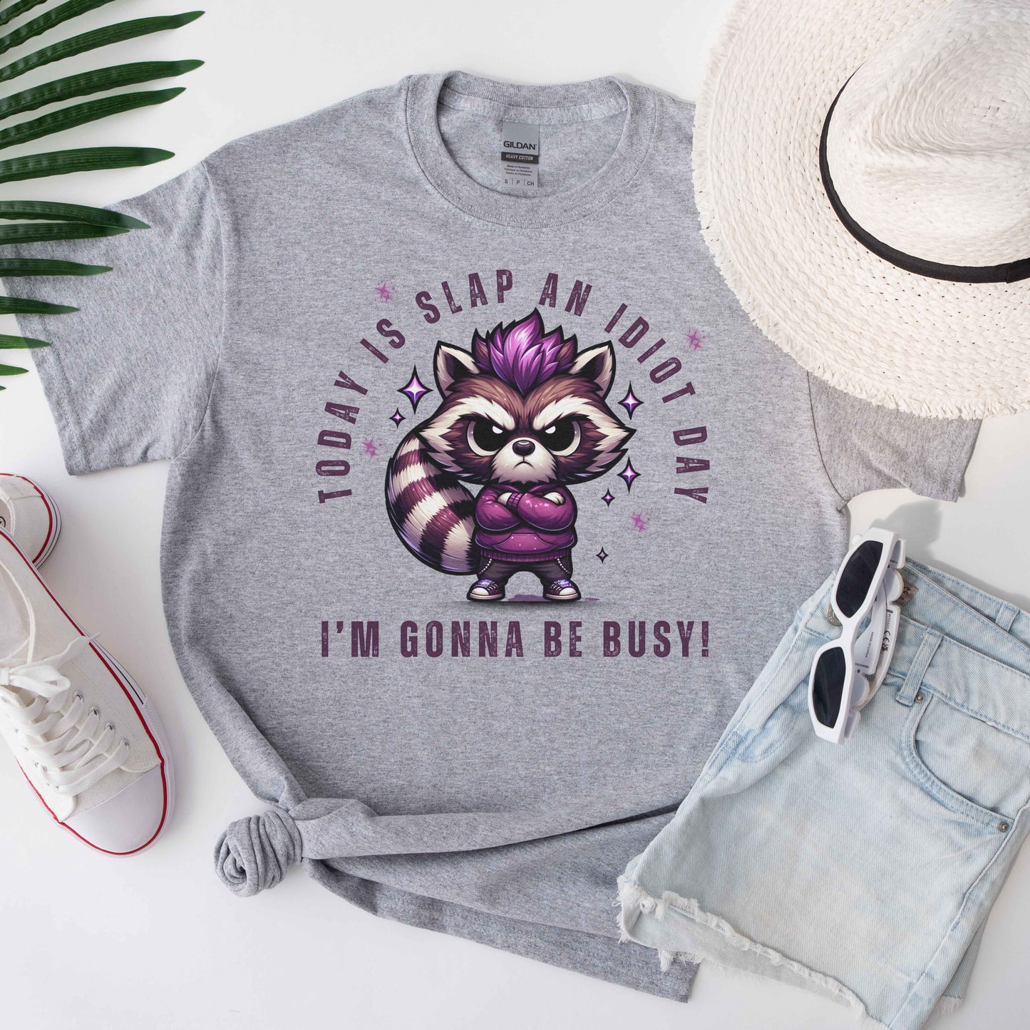 Slap An Idiot Day - Whimsical Raccoon Tee