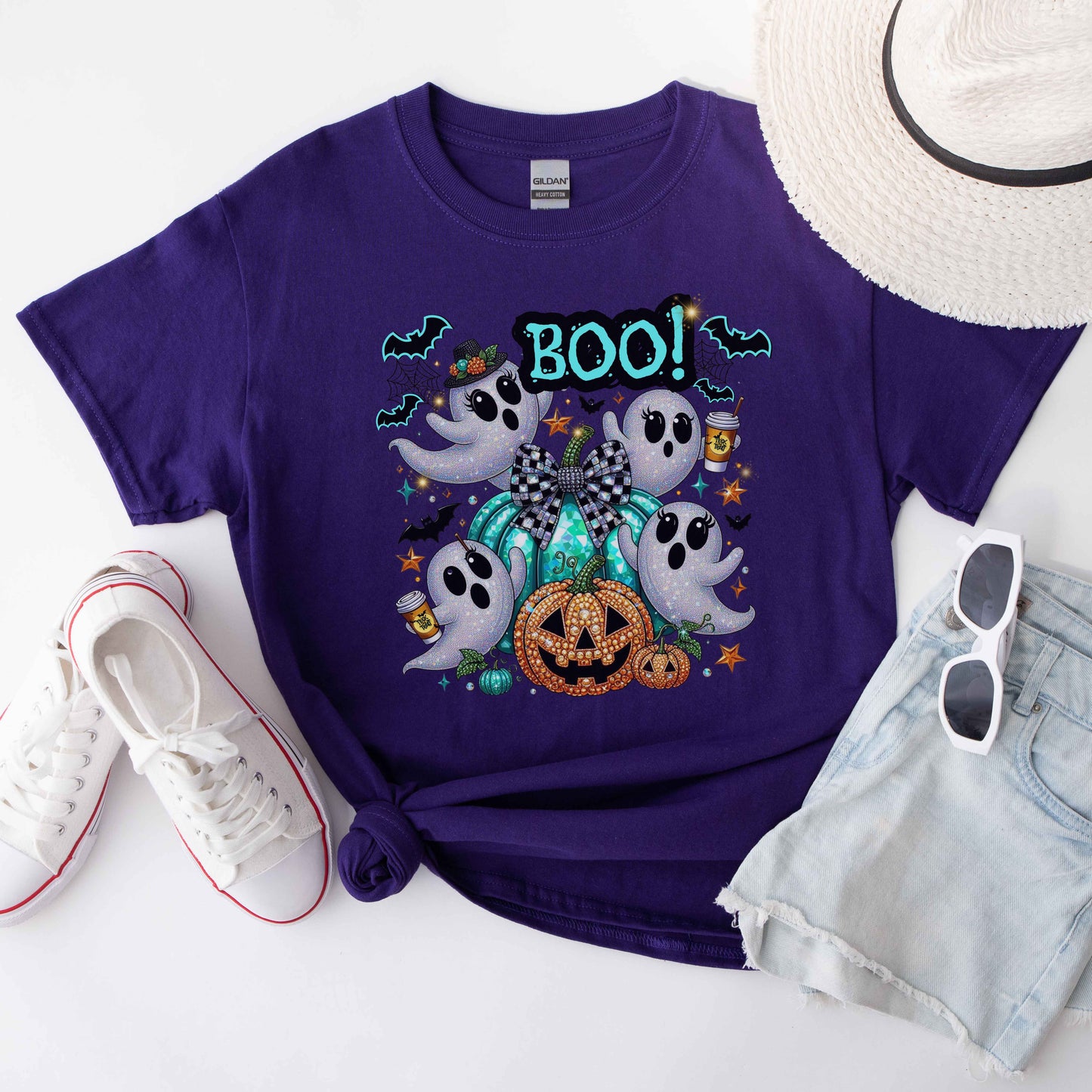 Cute Ghosts and Pumpkins Halloween Graphic Tee