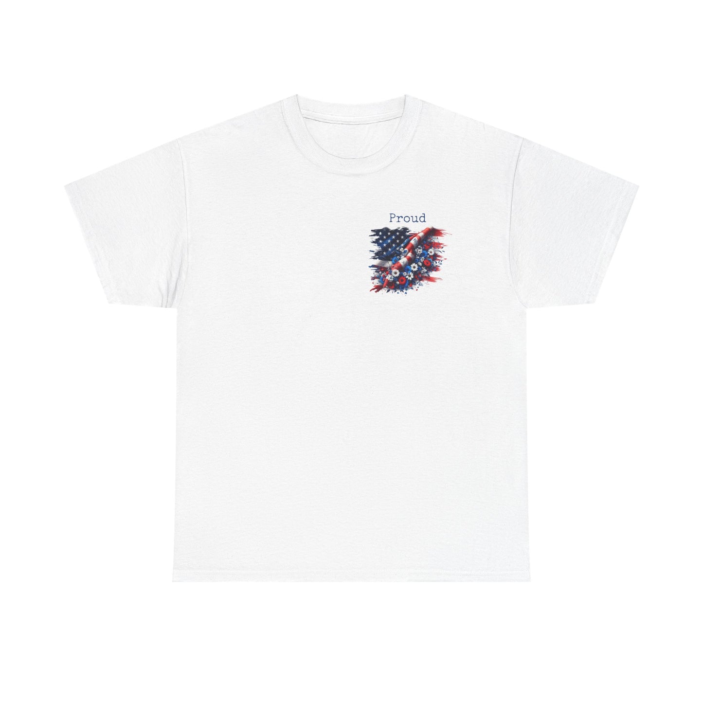 Proud American Flag T-Shirt with Flowers
