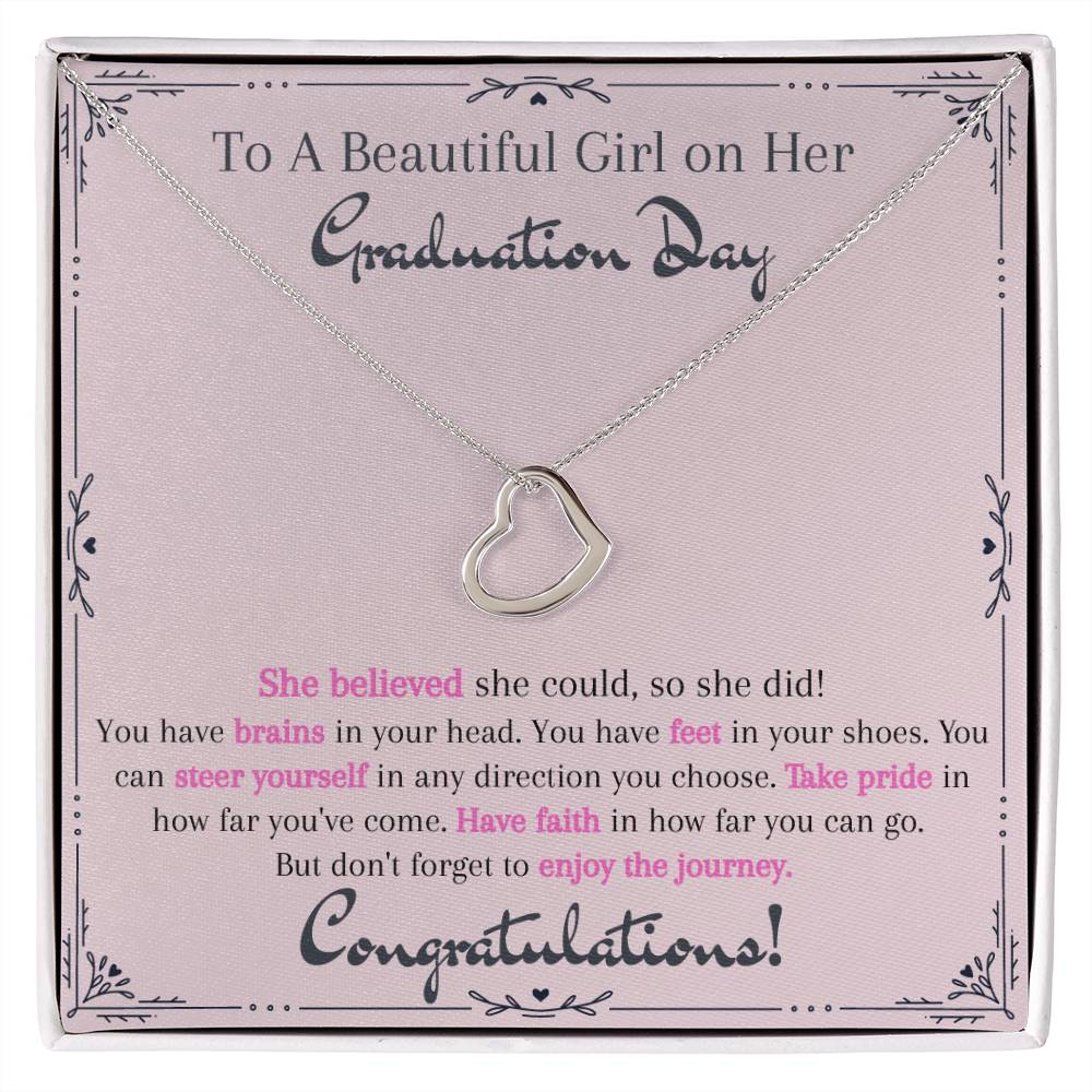 To A Beautiful Girl on Her Graduation Day - Delicate Heart Necklace - Congratulations