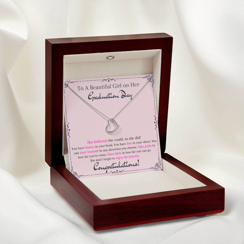 To A Beautiful Girl on Her Graduation Day - Delicate Heart Necklace - Congratulations