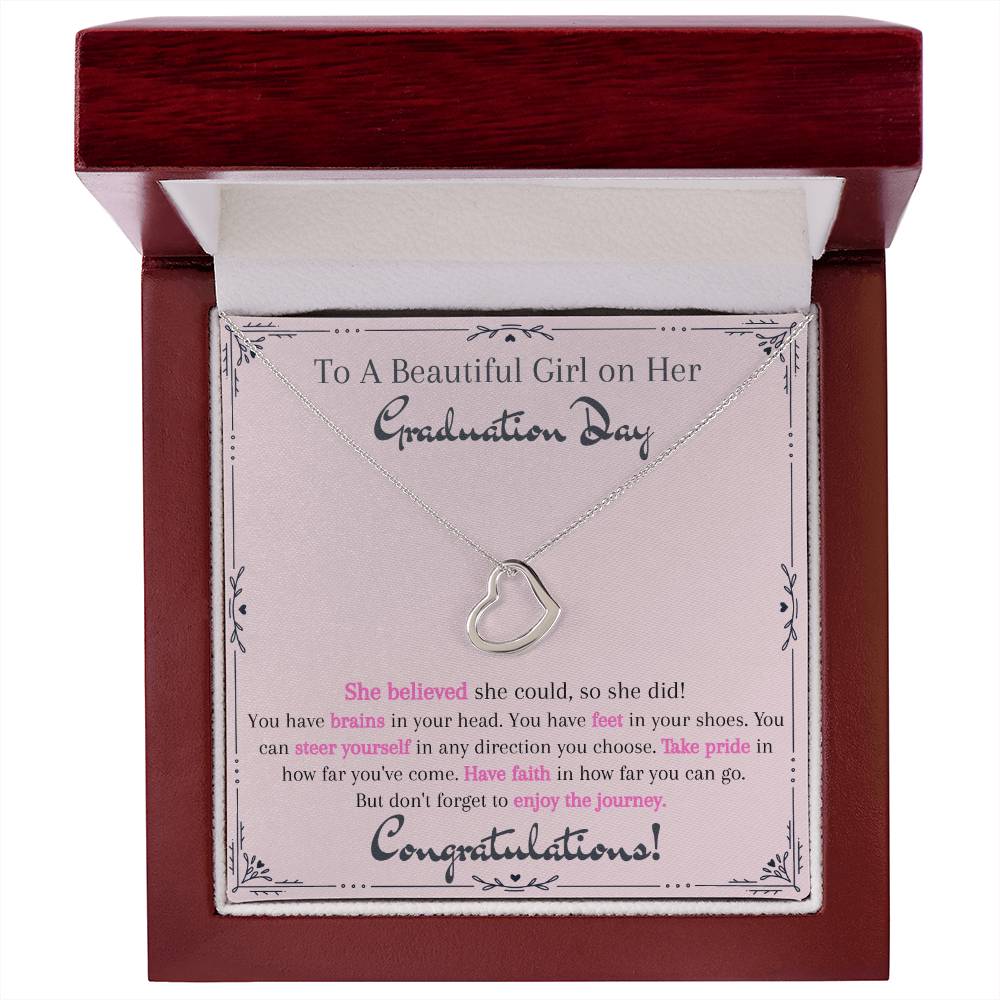 To A Beautiful Girl on Her Graduation Day - Delicate Heart Necklace - Congratulations