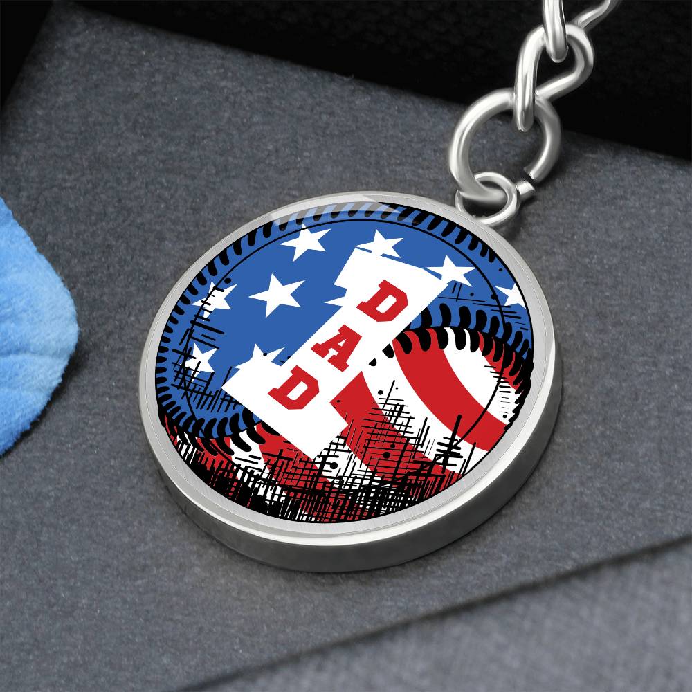 American flag baseball number one DAD - Keychain
