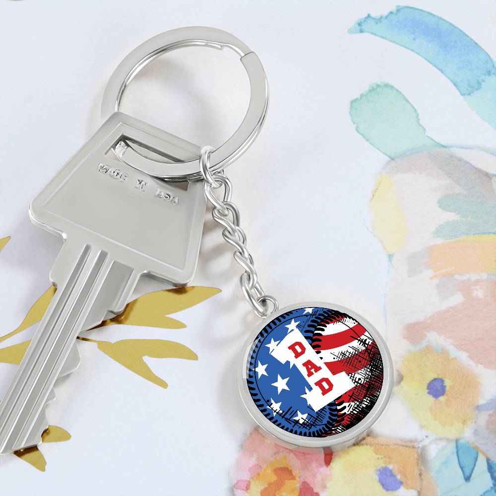 American flag baseball number one DAD - Keychain