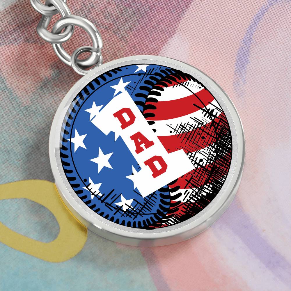 American flag baseball number one DAD - Keychain