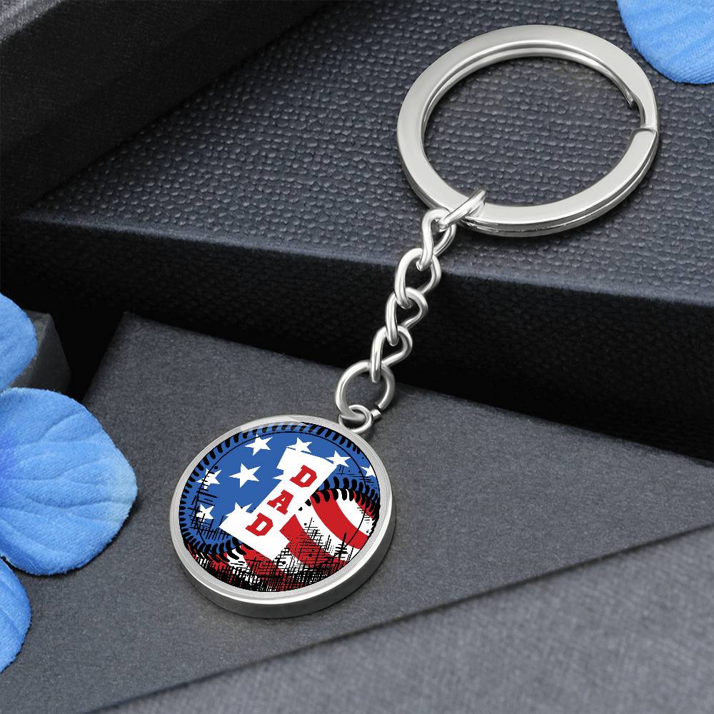 American flag baseball number one DAD - Keychain