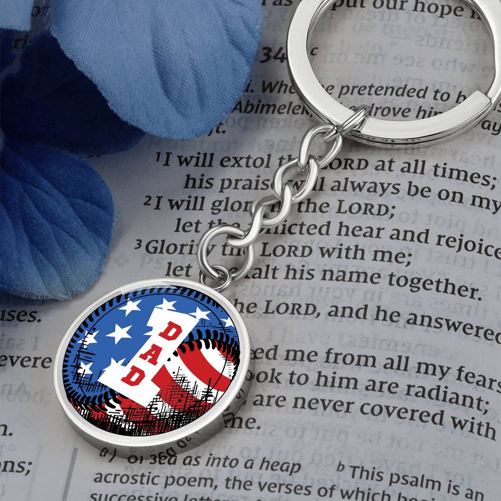 American flag baseball number one DAD - Keychain