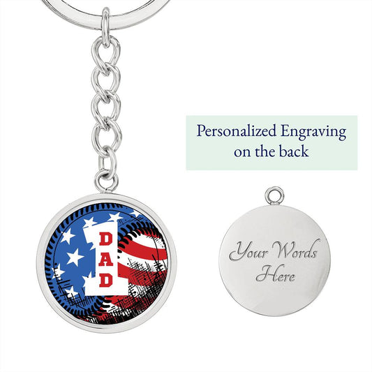 American flag baseball number one DAD - Keychain