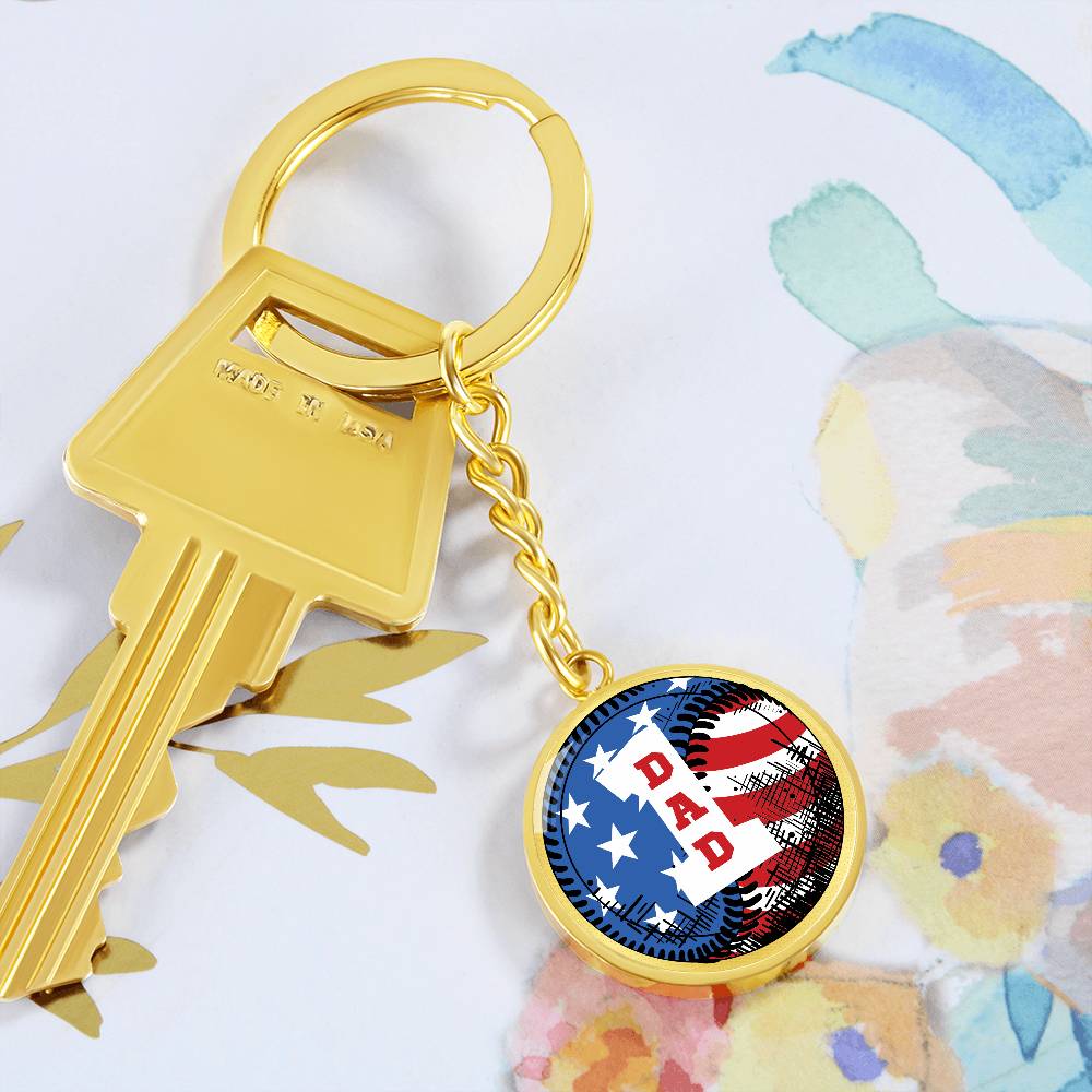American flag baseball number one DAD - Keychain