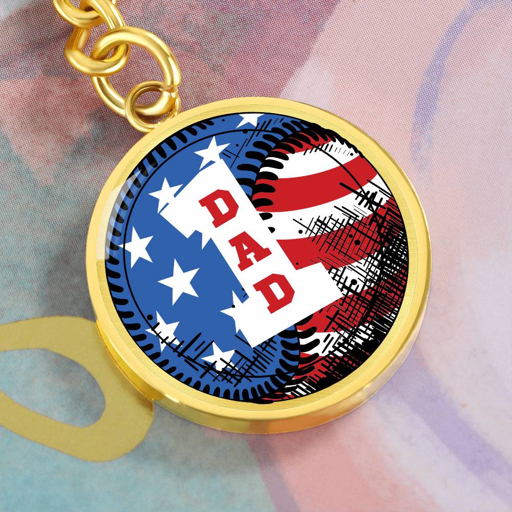 American flag baseball number one DAD - Keychain
