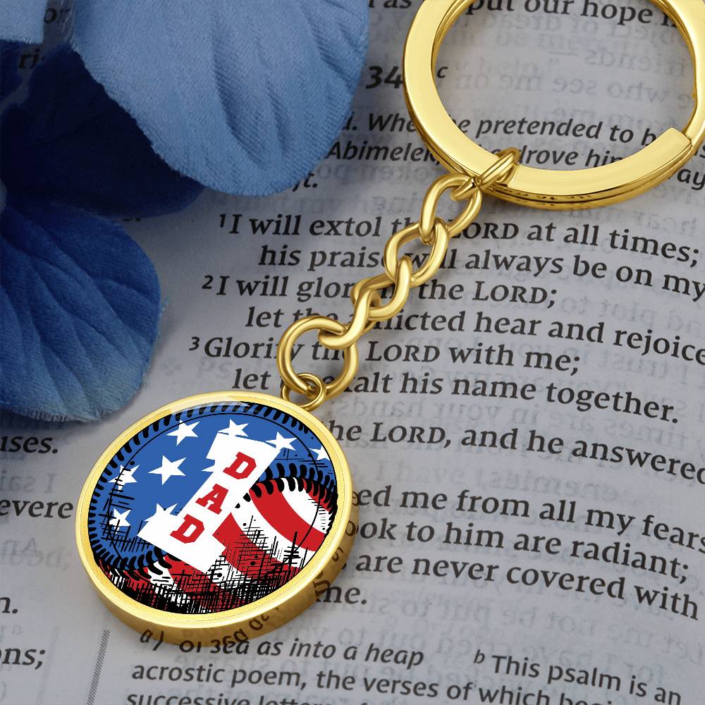 American flag baseball number one DAD - Keychain