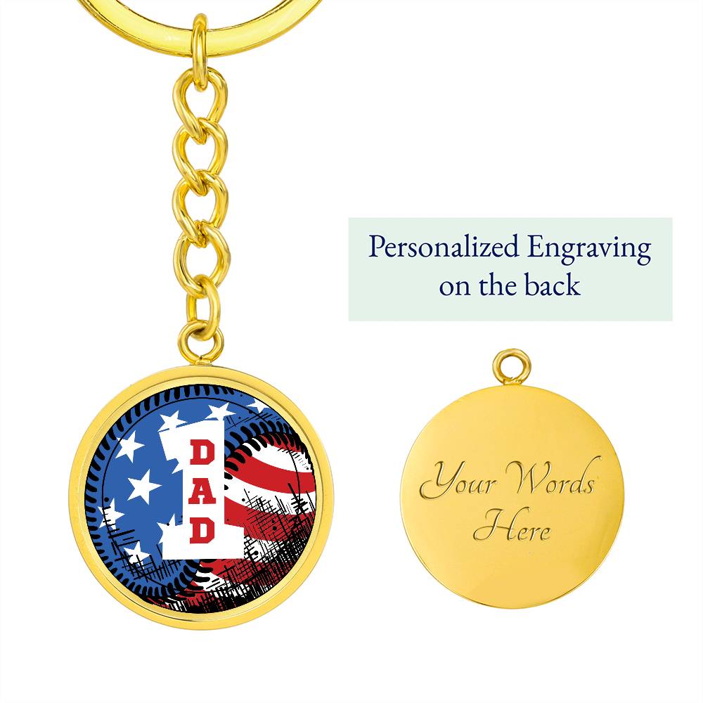 American flag baseball number one DAD - Keychain
