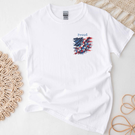 Proud American Flag T-Shirt with Flowers