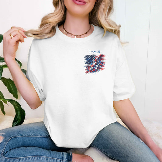 Proud American Flag T-Shirt with Flowers