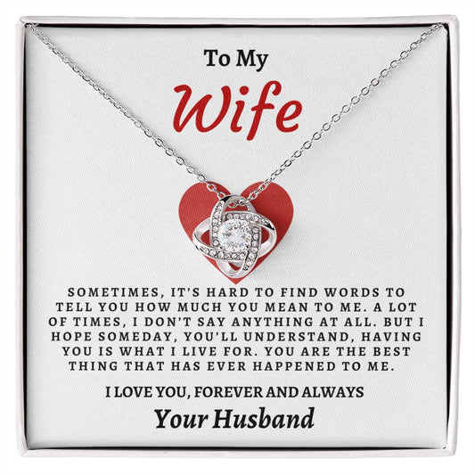 To My Wife - Love Knot Necklace - Your Husband - Red Heart