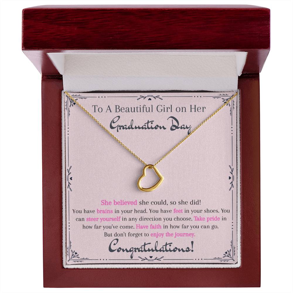 To A Beautiful Girl on Her Graduation Day - Delicate Heart Necklace - Congratulations