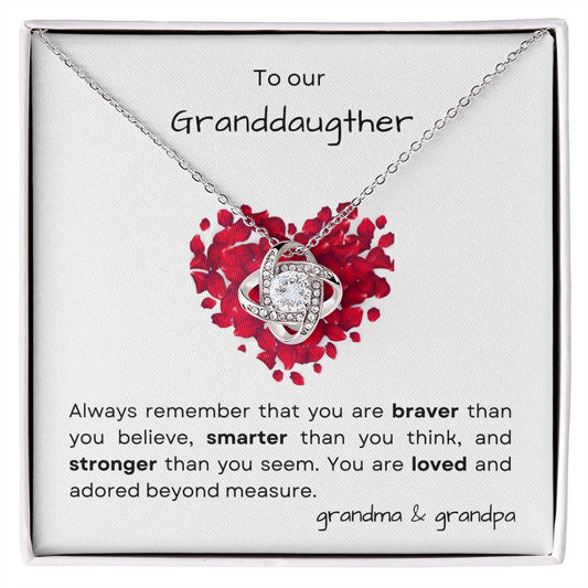To our Granddaughter - Love Knot Necklace - grandma and grandpa