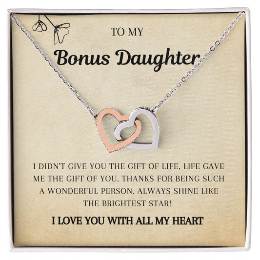 To My Bonus Daughter - Interlocking Hearts Necklace