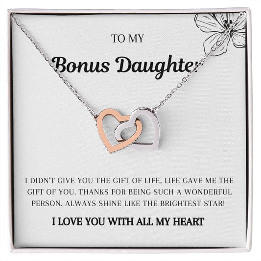 To My Bonus Daughter - Interlocking Hearts Necklace