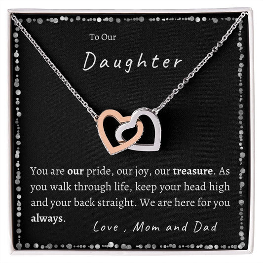 To our Daughter - Interlocking Heart Necklace - love, Mom and Dad