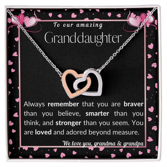 To our Granddaughter - Interlocking Hearts Necklace - love grandma & grandpa