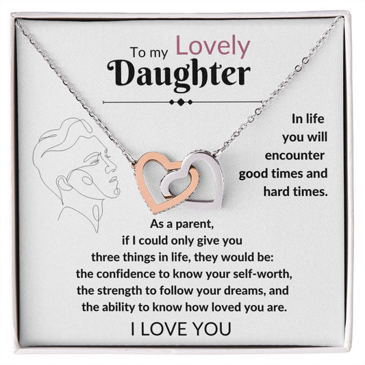 To my Lovely Daughter - Interlocking Hearts Necklace - I Love You