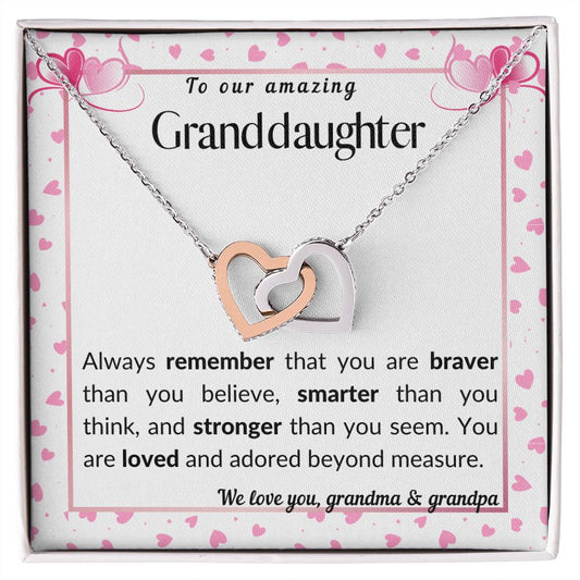 To our Granddaughter - Interlocking Hearts Necklace - love grandma & grandpa