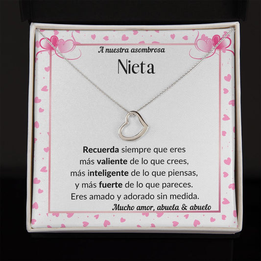 Nieta - Delicate Heart Necklace - abuela y abuelo