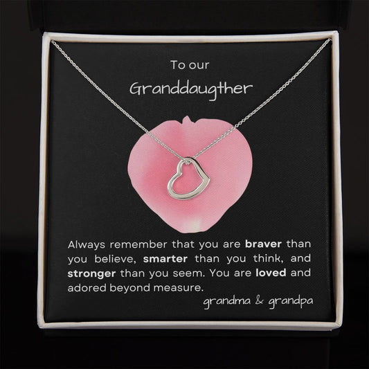 To our Granddaughter - Delicate Heart Necklace - grandma and grandpa